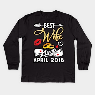 Womens 1st Wedding Anniversary Shirts Best Wife Since 2018 Kids Long Sleeve T-Shirt